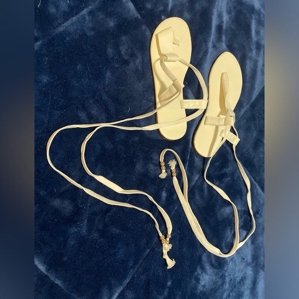 White strappy sandals tie laces 38 size 7.5 new